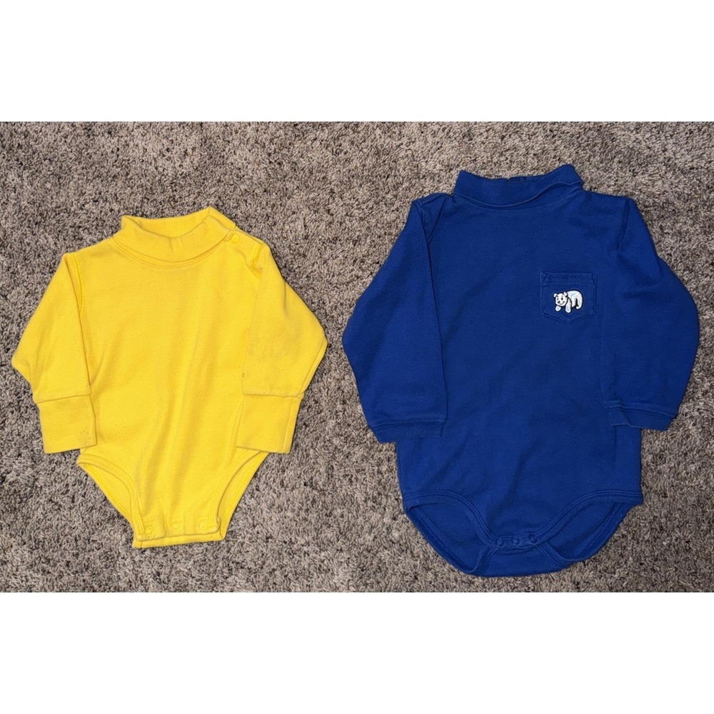 VTG Gymboree Yellow/Blue Long‎ Sleeve Turtleneck Bodysuits Newborn & 24M Kidcore
